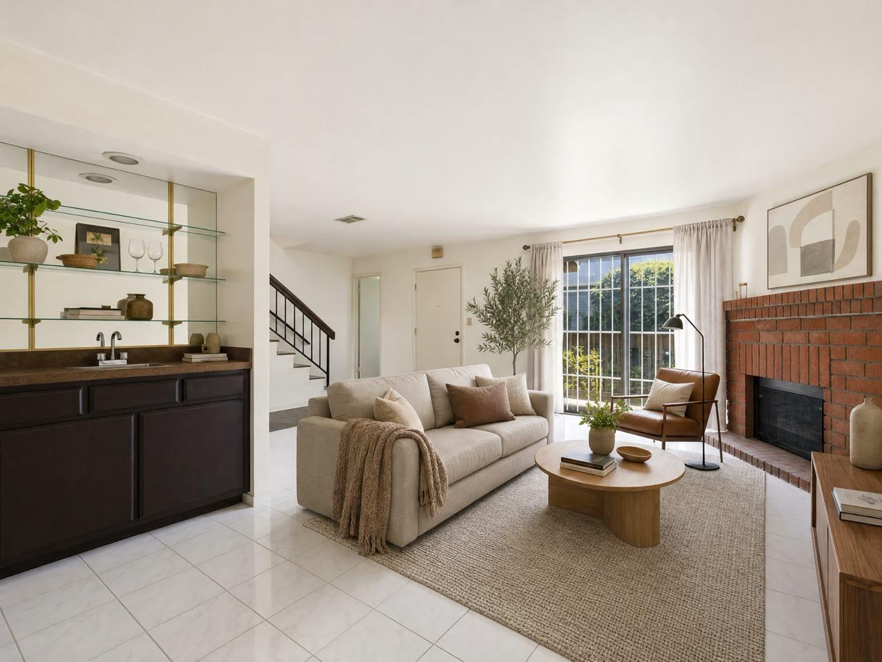 Same living room virtually staged and professionally lit by PropWalk