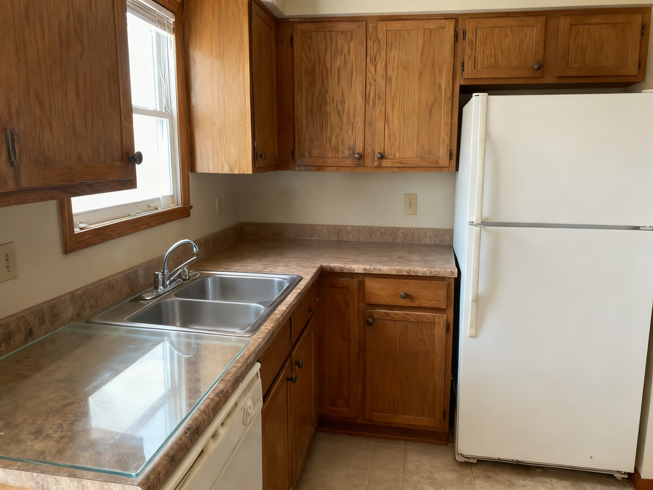 Busy kitchen counters, cleared — after